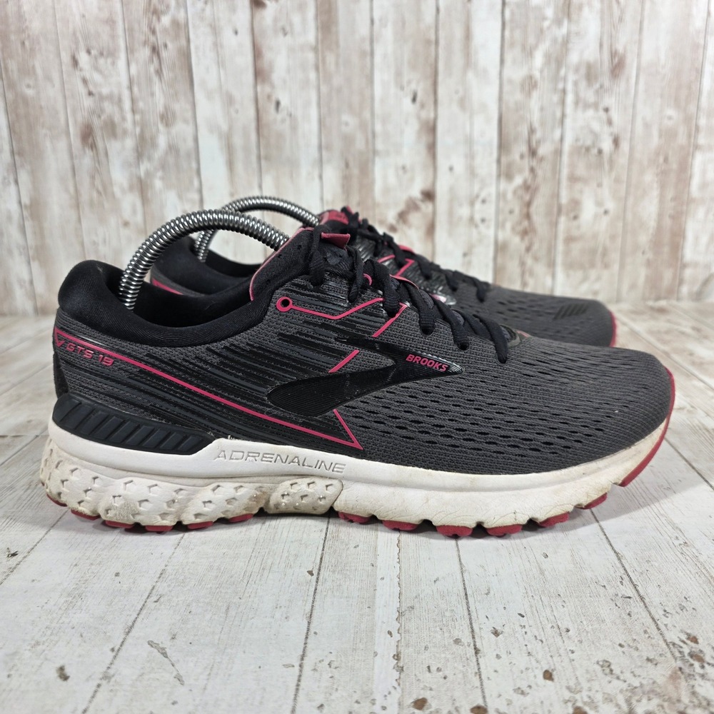 Brooks Adrenaline GTS 19 Womens Running Shoes Ebony Black Pink 1202841B080 10.5